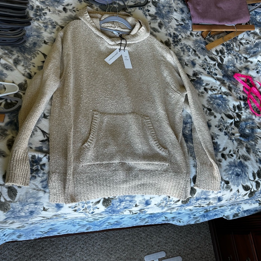 Unsubscribed Tan Oversized Knit Hoodie Sweater | Cozy Neutral | Women’s Medium - Picture 10 of 12